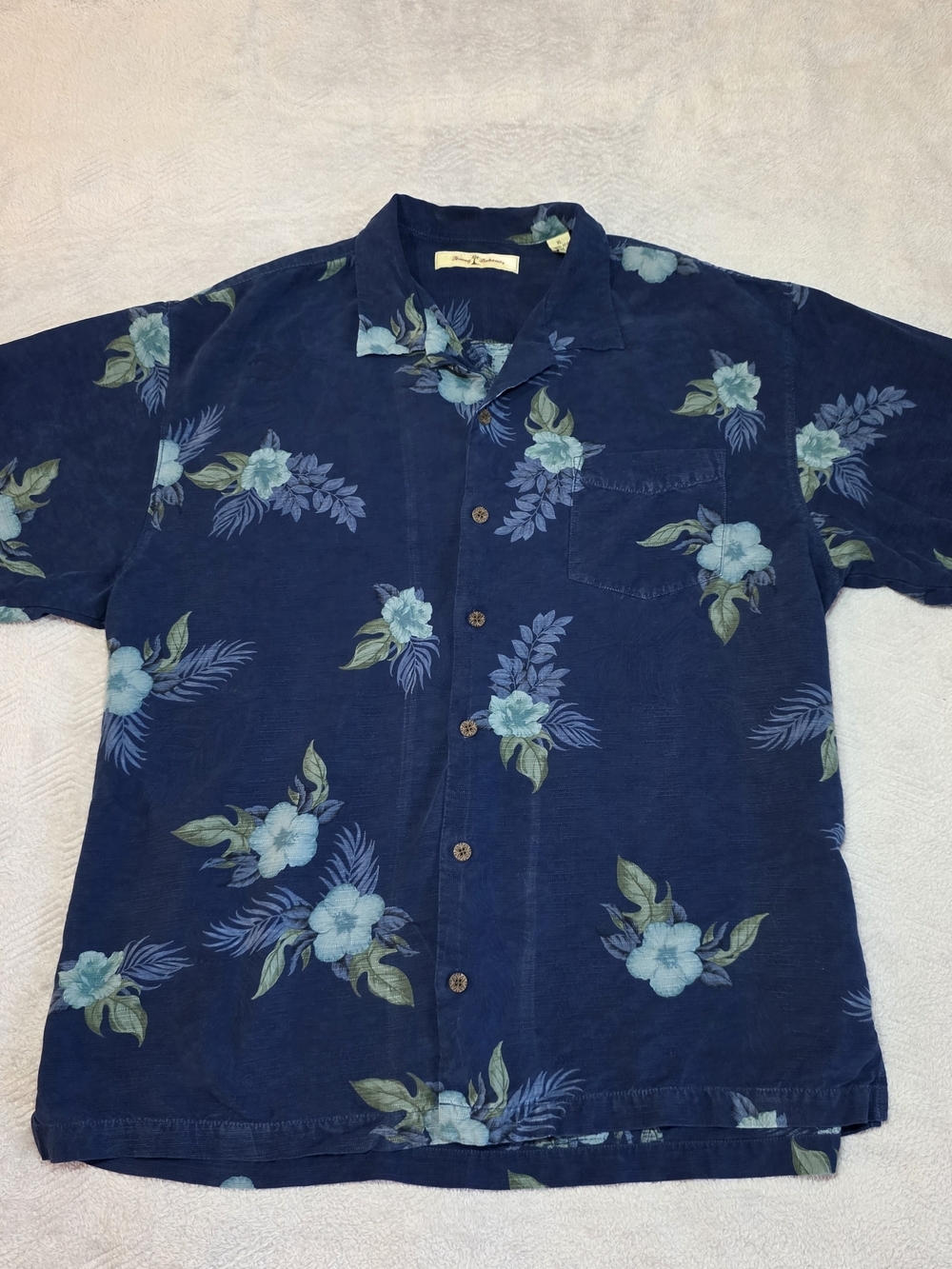 Tommy Bahama Silk Camp Shirt XL Blue Floral Hawaiian
